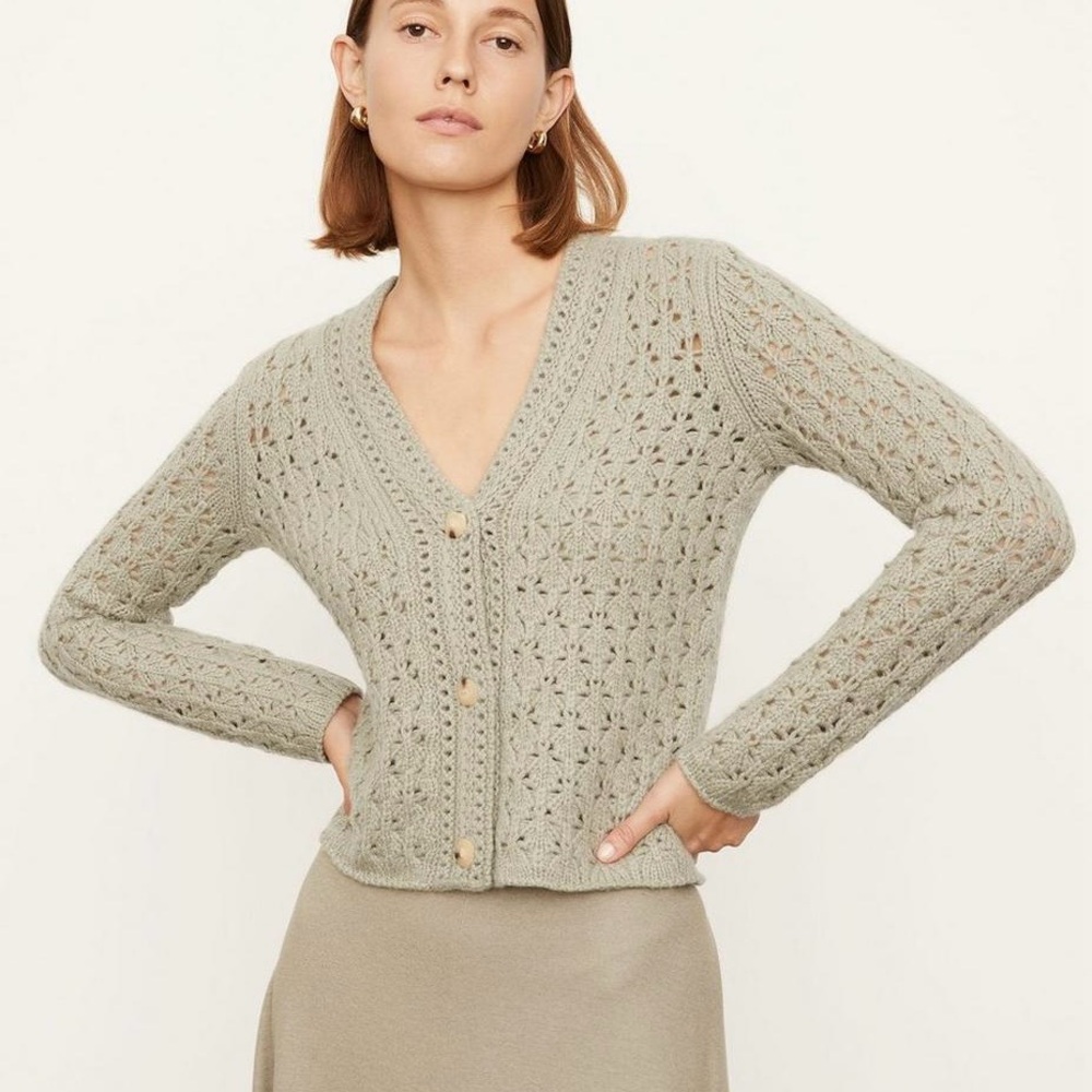 NWT Vince Cashmere Crochet Cardigan in Artichoke